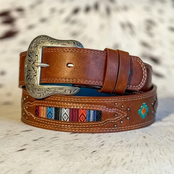 NEW Women's Aztec Inlay Embroidered Western Belt (Medium) - Picture 1 of 2
